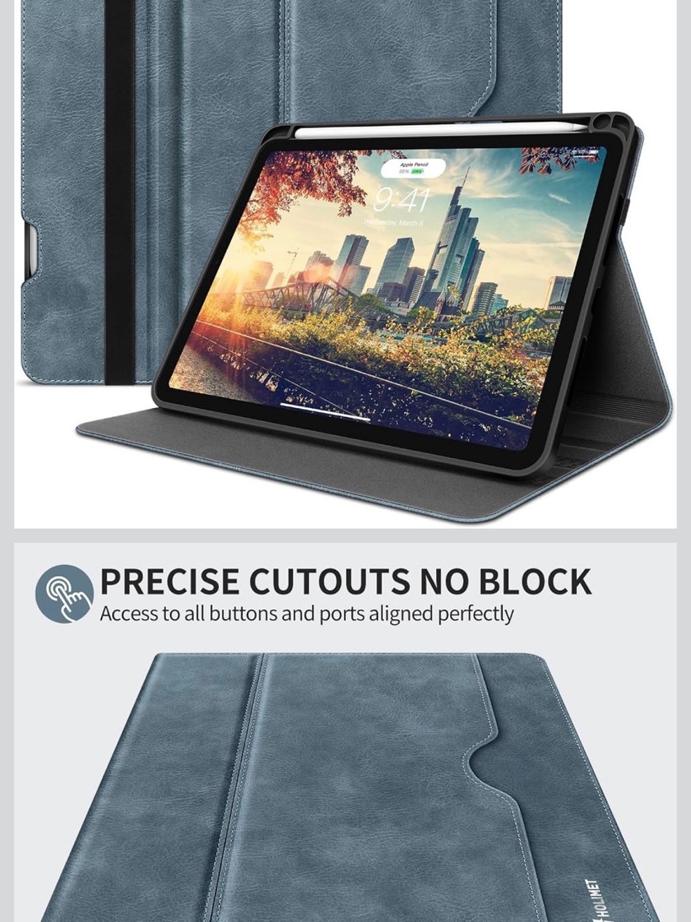 Blue iPad Folio Case with Stand and Pencil Slot